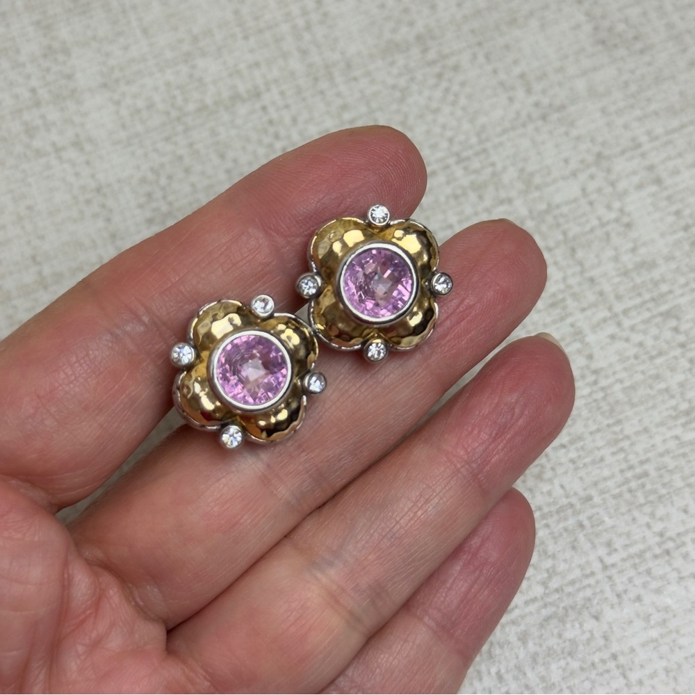 Vintage 90’s Pink Ice Two Tone Metal Omega Back Pierced Earrings